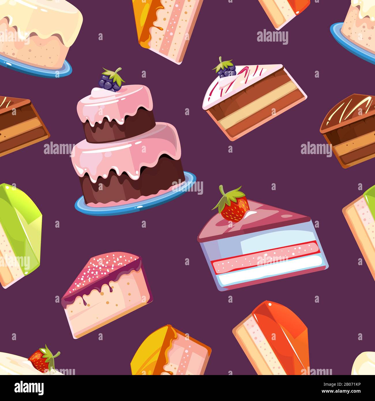 Sweets seamless vector pattern. Background with colored cake ...