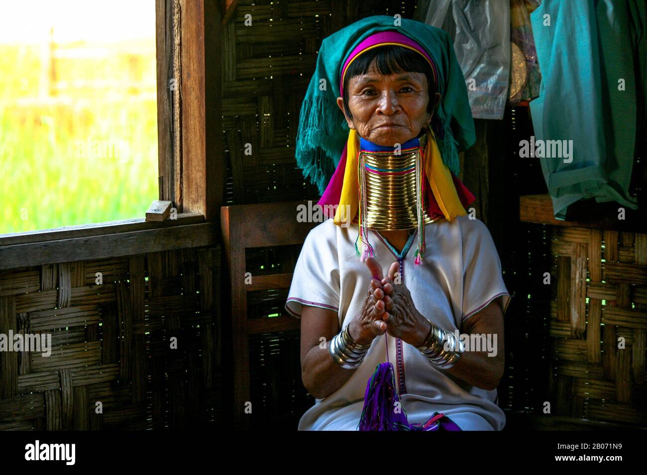 Long-necked lady Kayan Lahwi (Inle Lake- Myanmar) Stock Photo