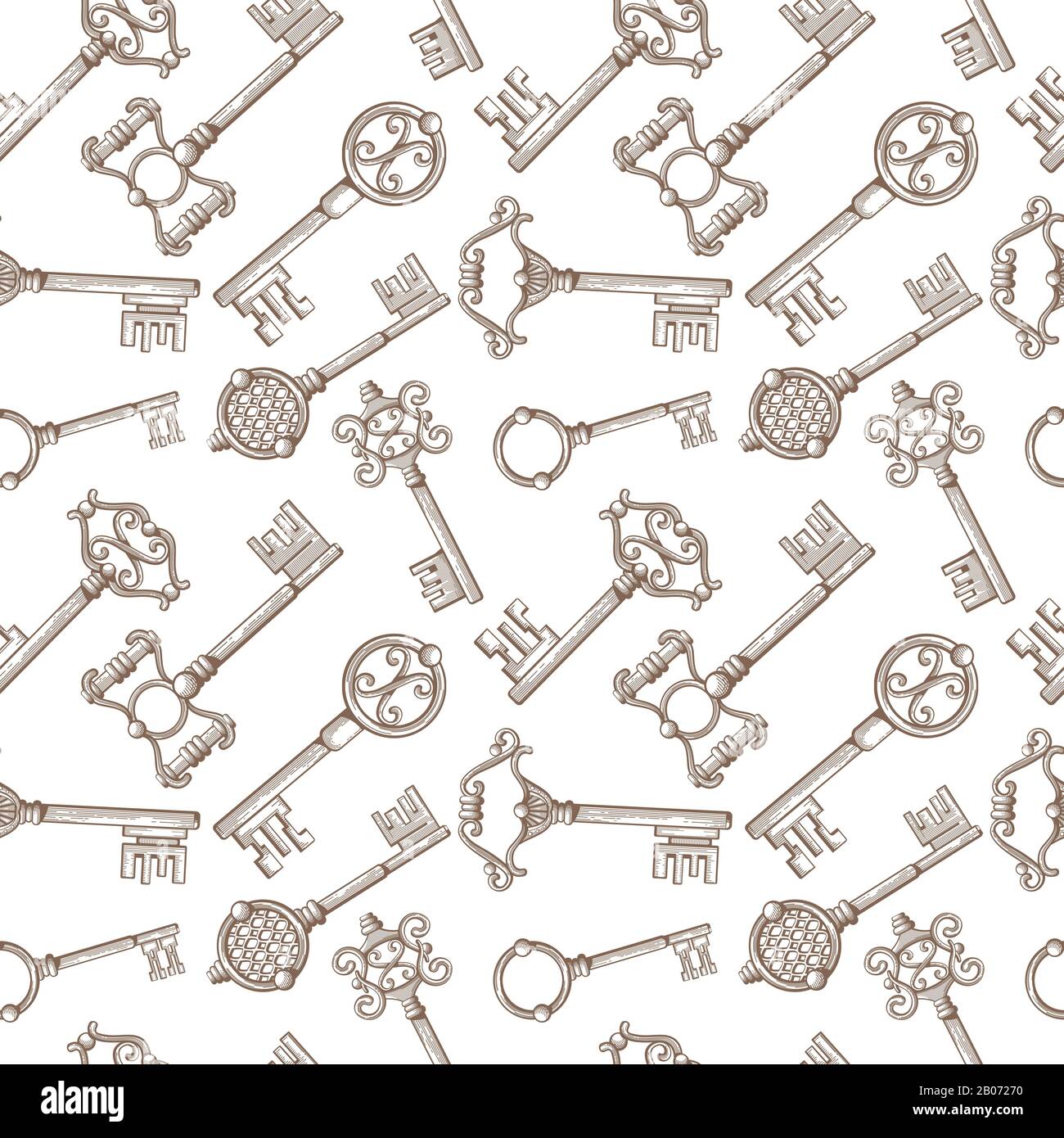 Vintage lock and key for door vector seamless pattern background. Antique and filigree metal keys illustration Stock Vector