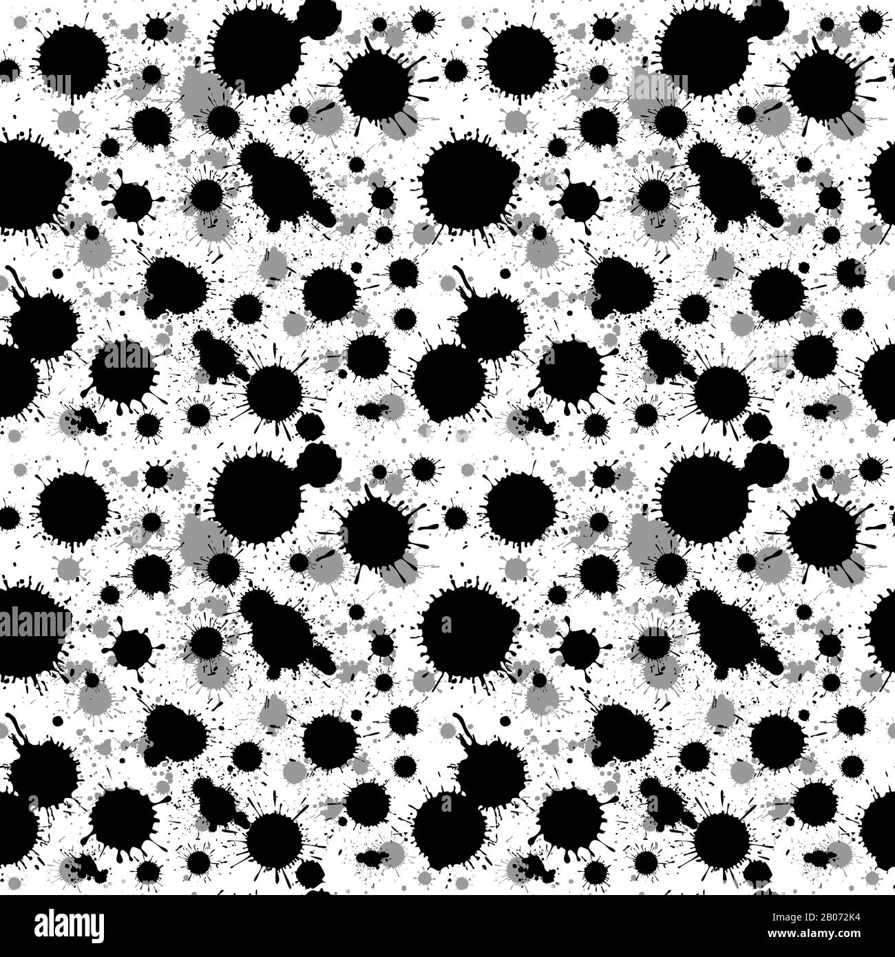 Splattered ink blot grunge vector seamless texture. Gray and black splatter brush illustration Stock Vector
