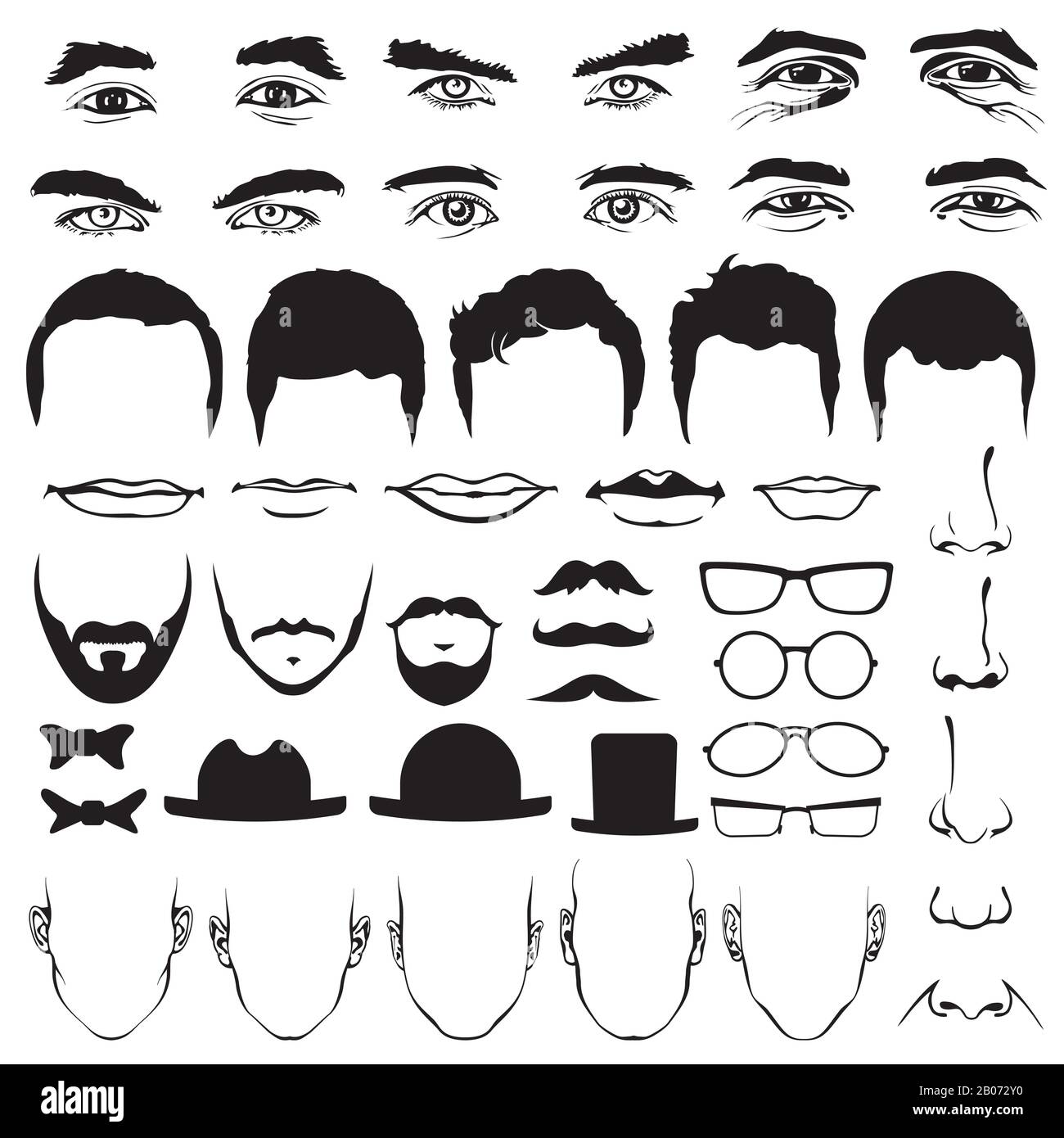 Man face eyes and noses, mustaches and glasses, hats and lips, ties and  beards. Man head vector illustration elements Stock Vector Image & Art -  Alamy