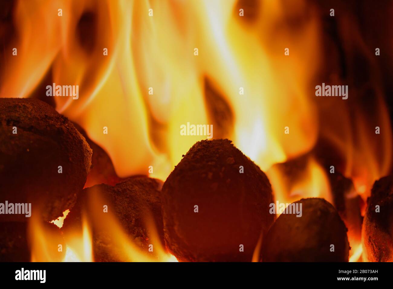 Close up image of smokeless fuel burning in a domestic open fire Stock Photo