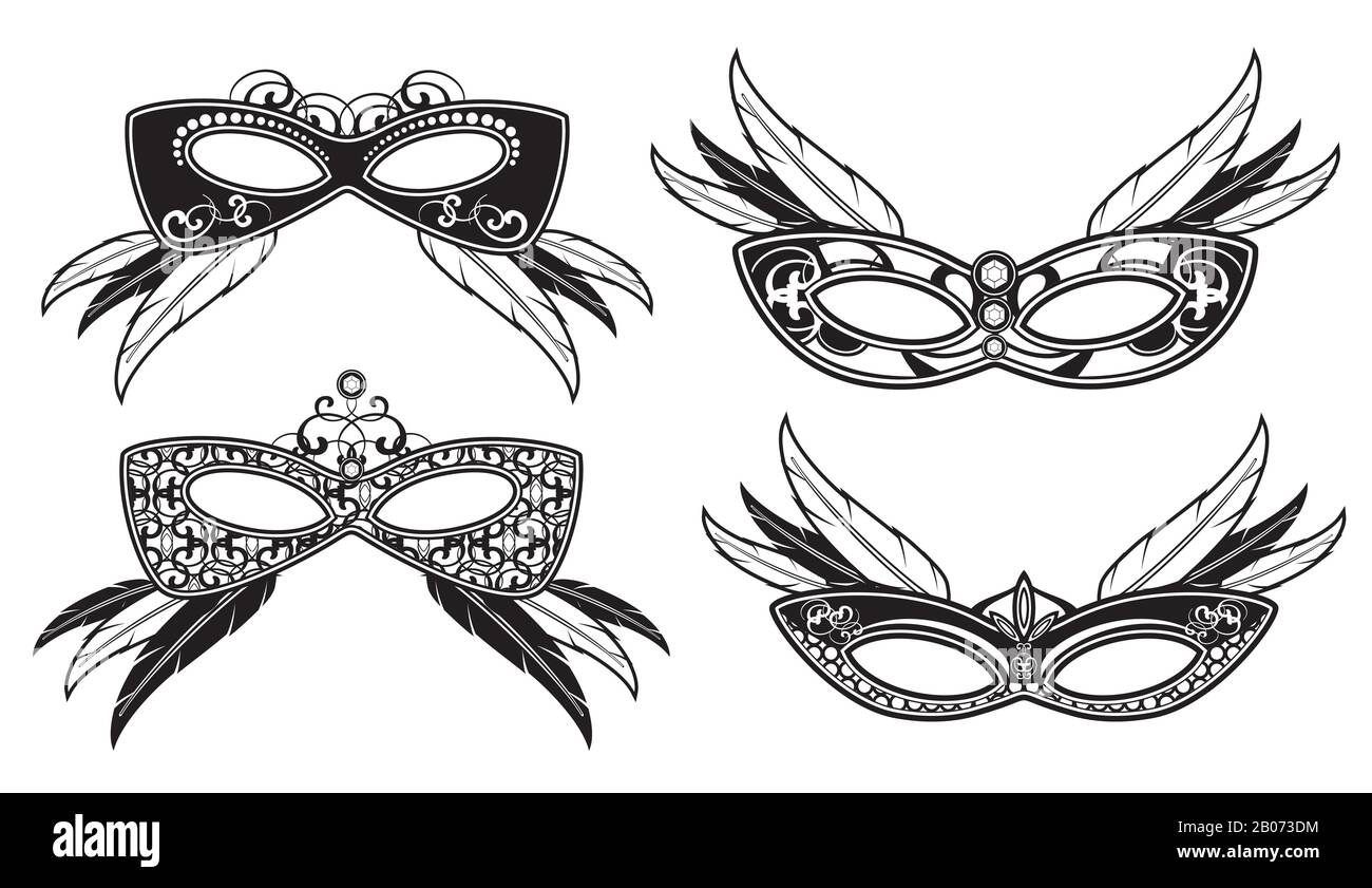 Veneto masquerade masks with lace luxury pattern vector. Carnival venetian mask for face illustration Stock Vector