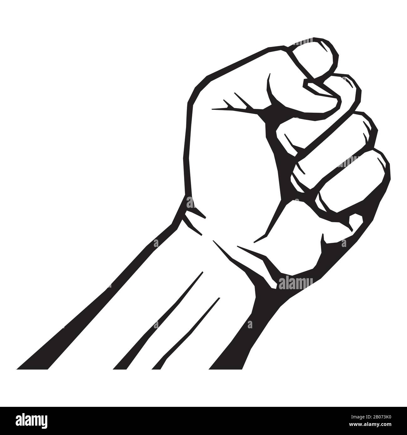 Raised fist isolated on white vector illustration. Symbol human hand of freedom and strength Stock Vector