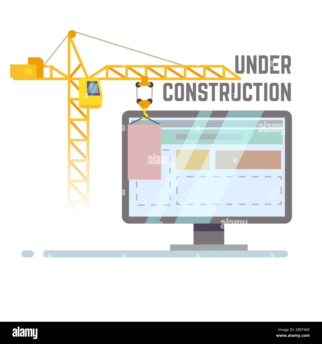 Building under construction web site vector background. Repair web page with crane illustration Stock Vector