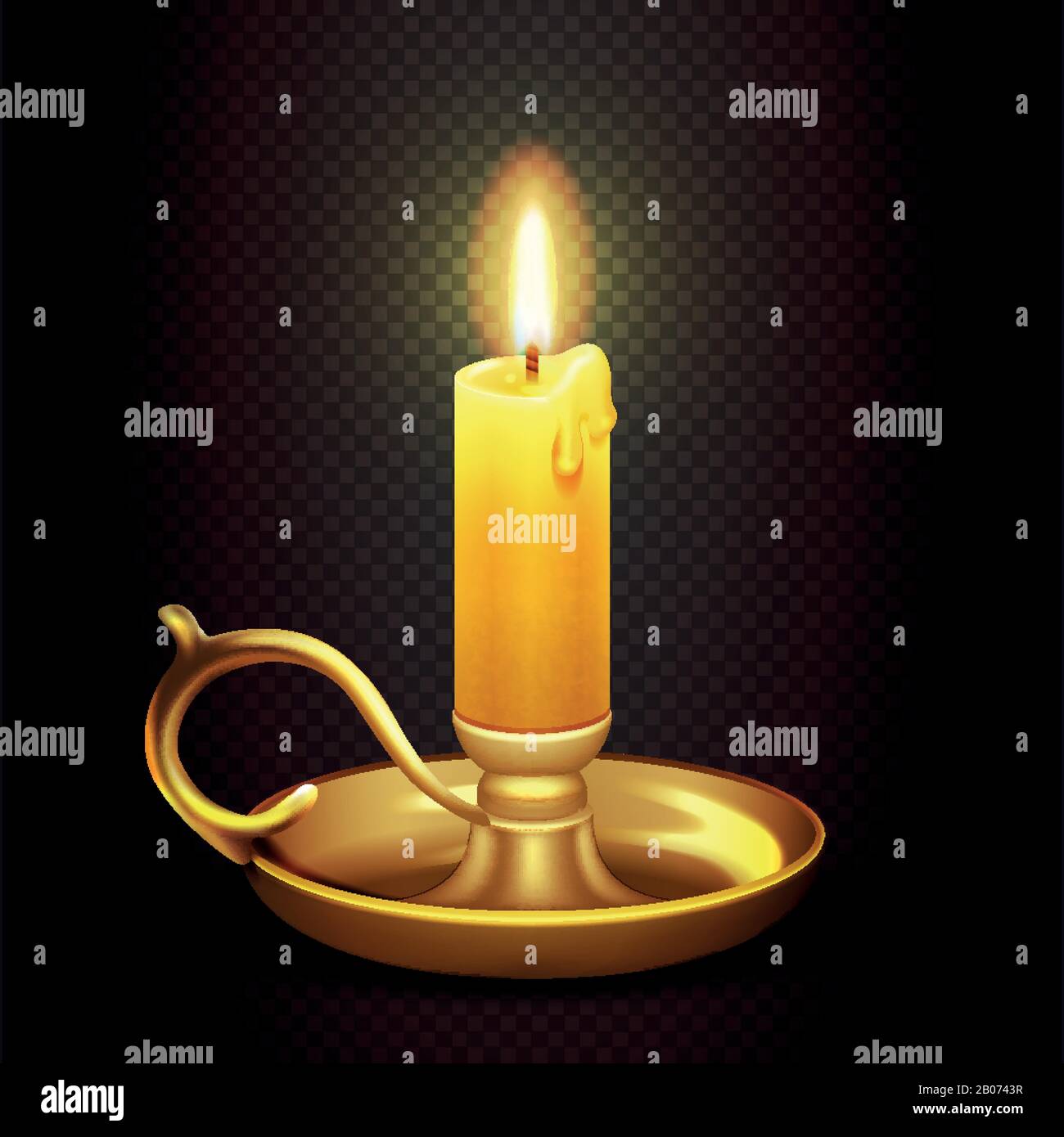 Realistic burning romantic candle isolated on transparent plaid