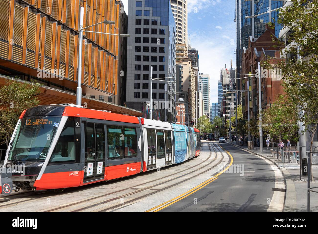 Sydney light rail train on George street in Sydney city centre,New South Wales,Australia Stock Photo