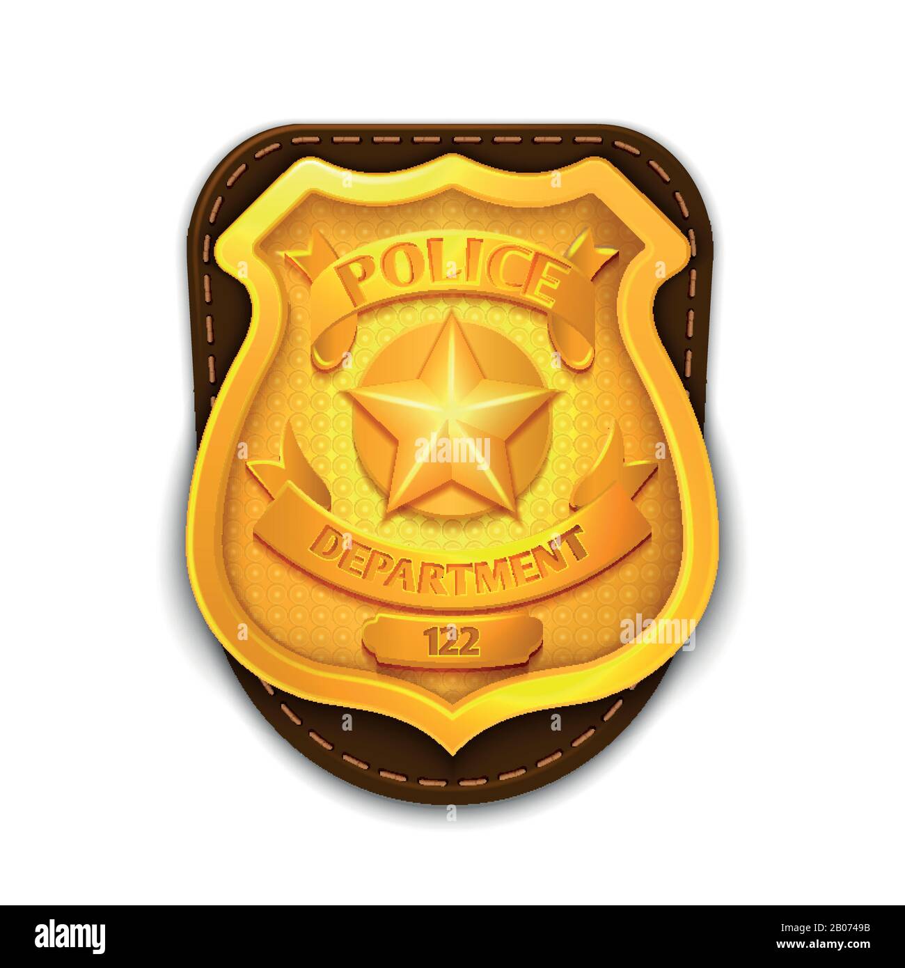 Gold realistic police, detective vector badge with shield. Icon police department illustration Stock Vector