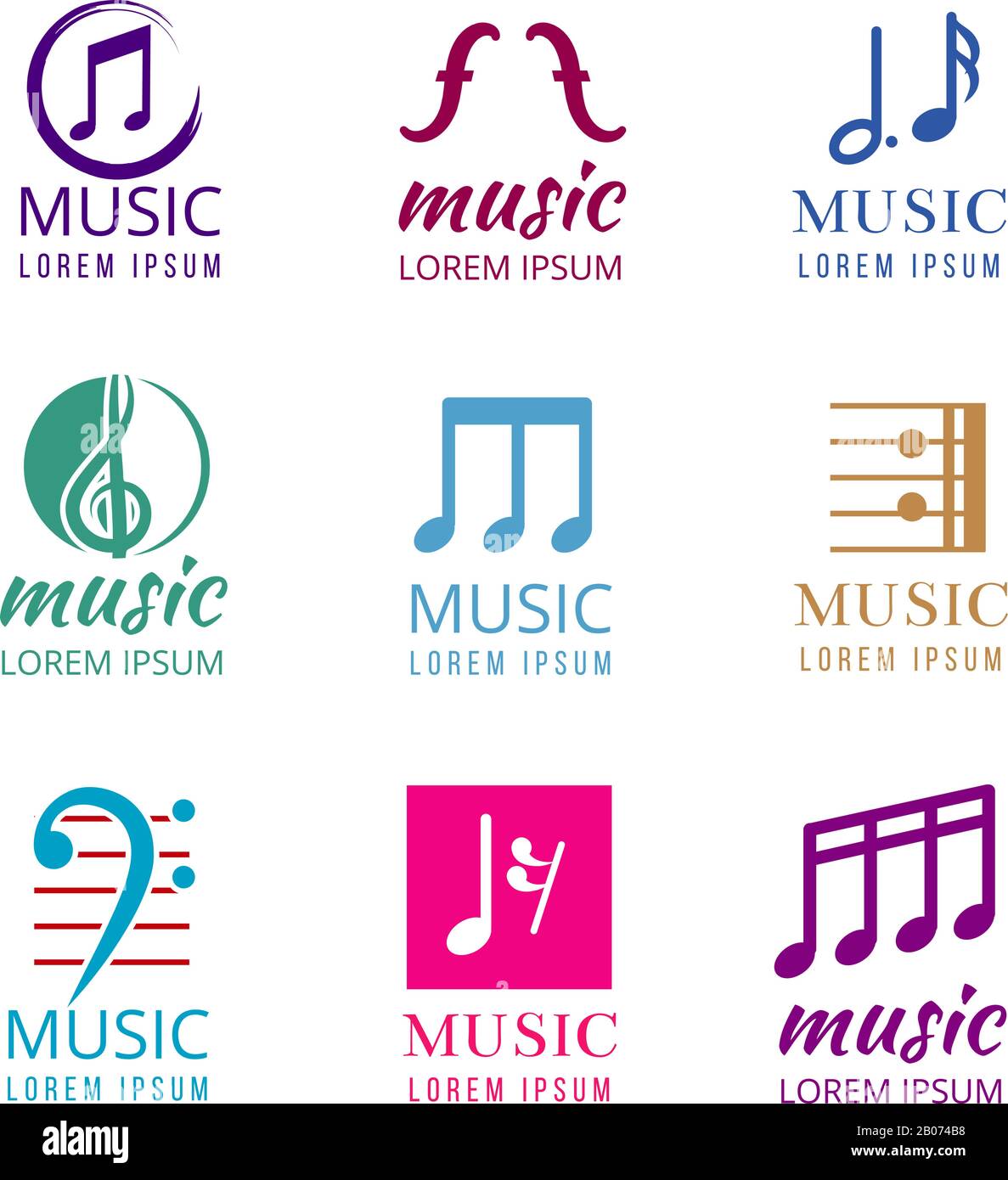 Music vector logos set. Studio recording emblem and musical company