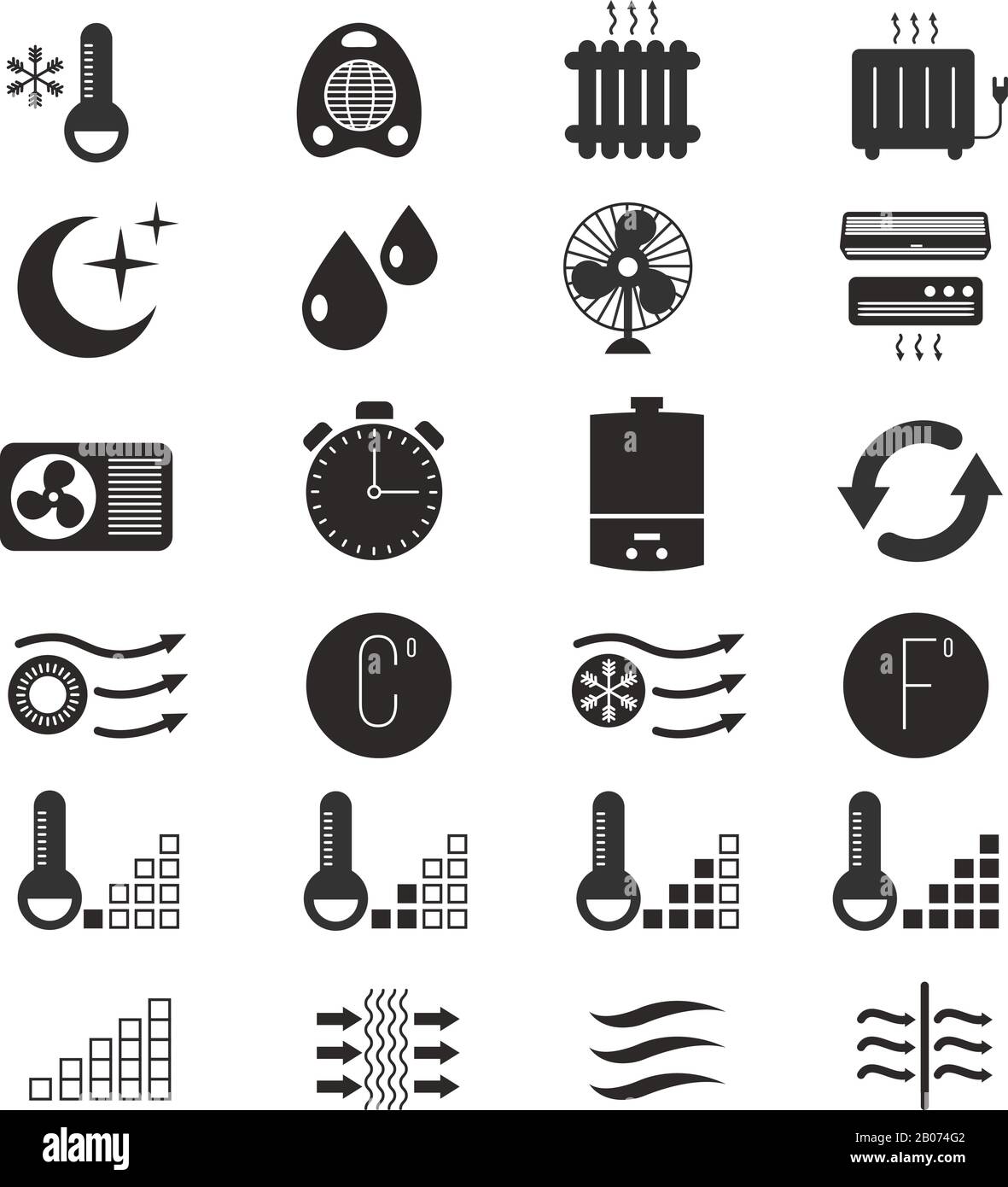 Heating and cooling, air conditioning system vector icons. Conditioner equipment and climate control home illustration Stock Vector
