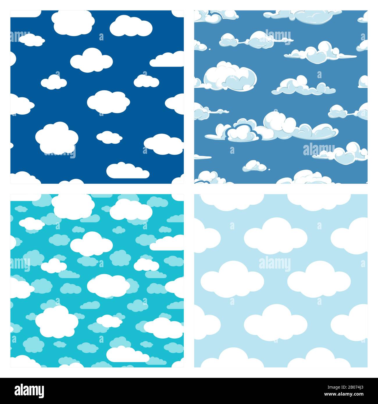 Blue sky and white clouds seamless pattern. Set of background weather ...