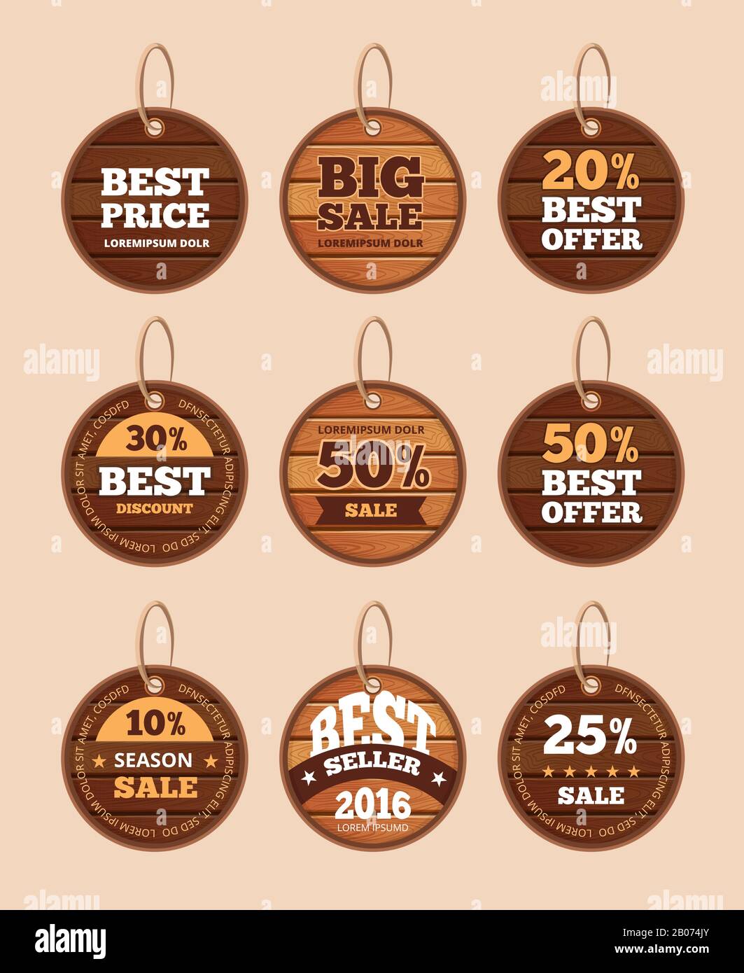 Wooden Sale Discount Vector Vintage Badges Banners Stickers Labels Set Tag With Special