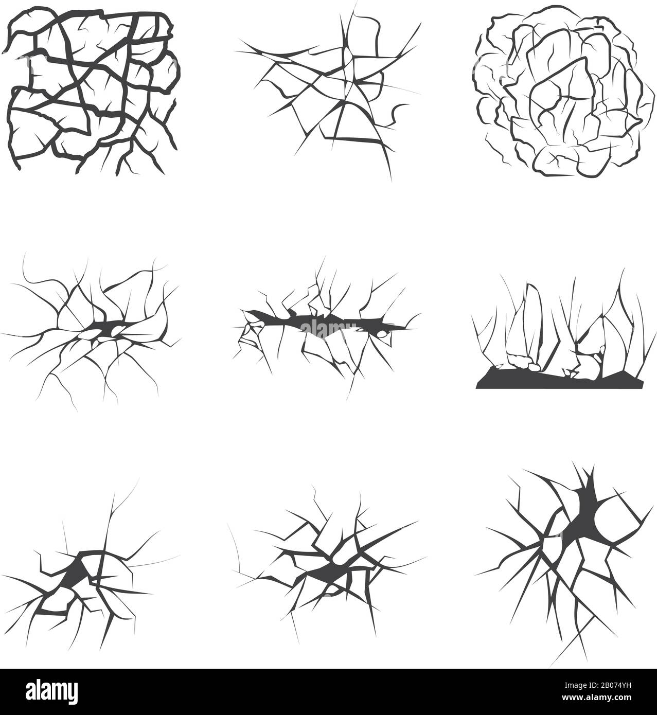 Vector wall or ground cracks set. Effect damaged after earthquake illustration Stock Vector