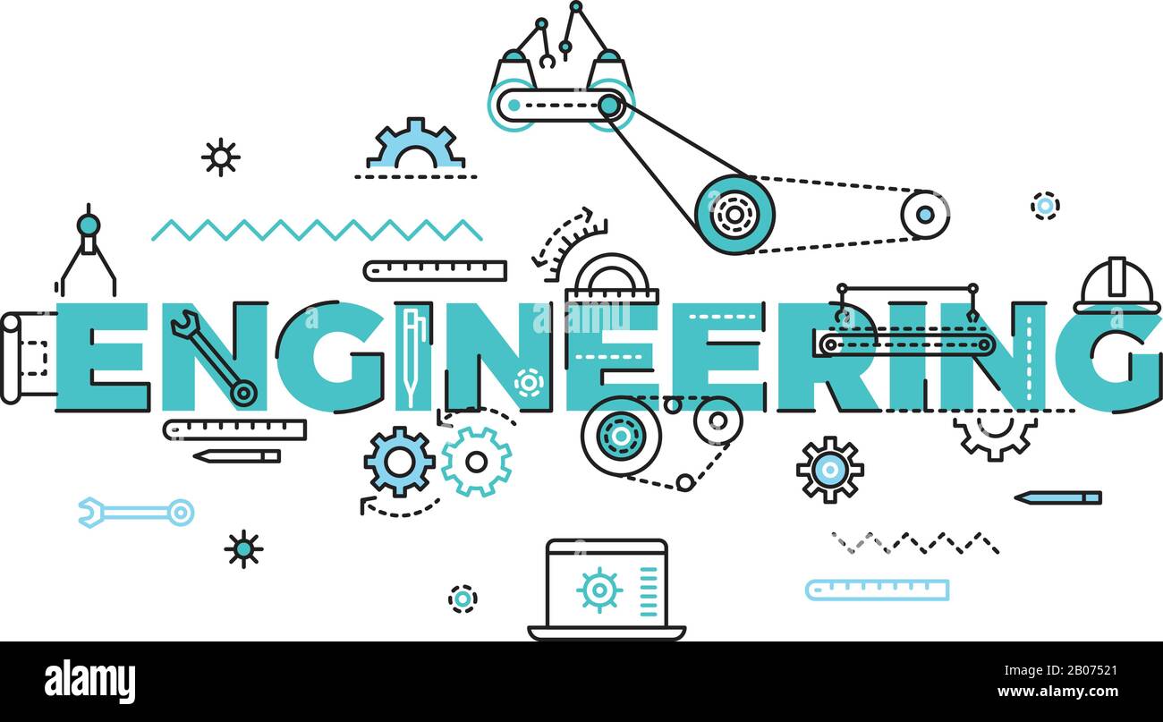 Technology, engineering vector flat concept. Optimization mechanical process industrial illustration Stock Vector