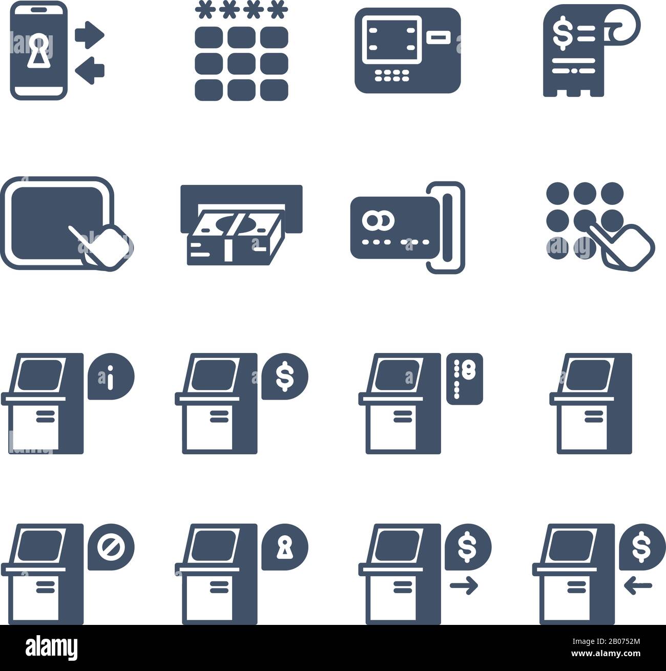 Kiosk terminal service info vector icons. Atm display with information illustration Stock Vector