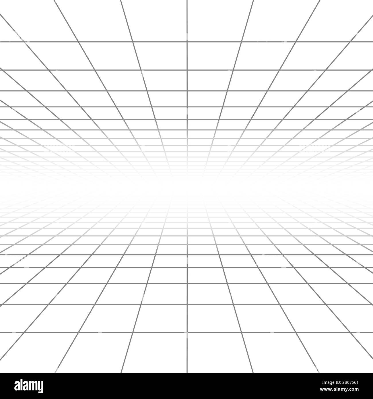 Ceiling and floor perspective grid vector lines, architecture wireframe. Infinity checkered tiled illustration Stock Vector