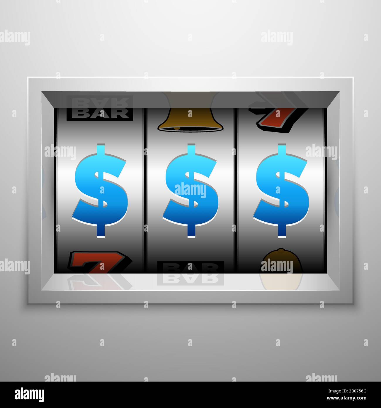 Slot machine, fruit machine or one armed bandit scoreboard. Gambling puggy vector concept. Winning jackpot in casino game illustration Stock Vector