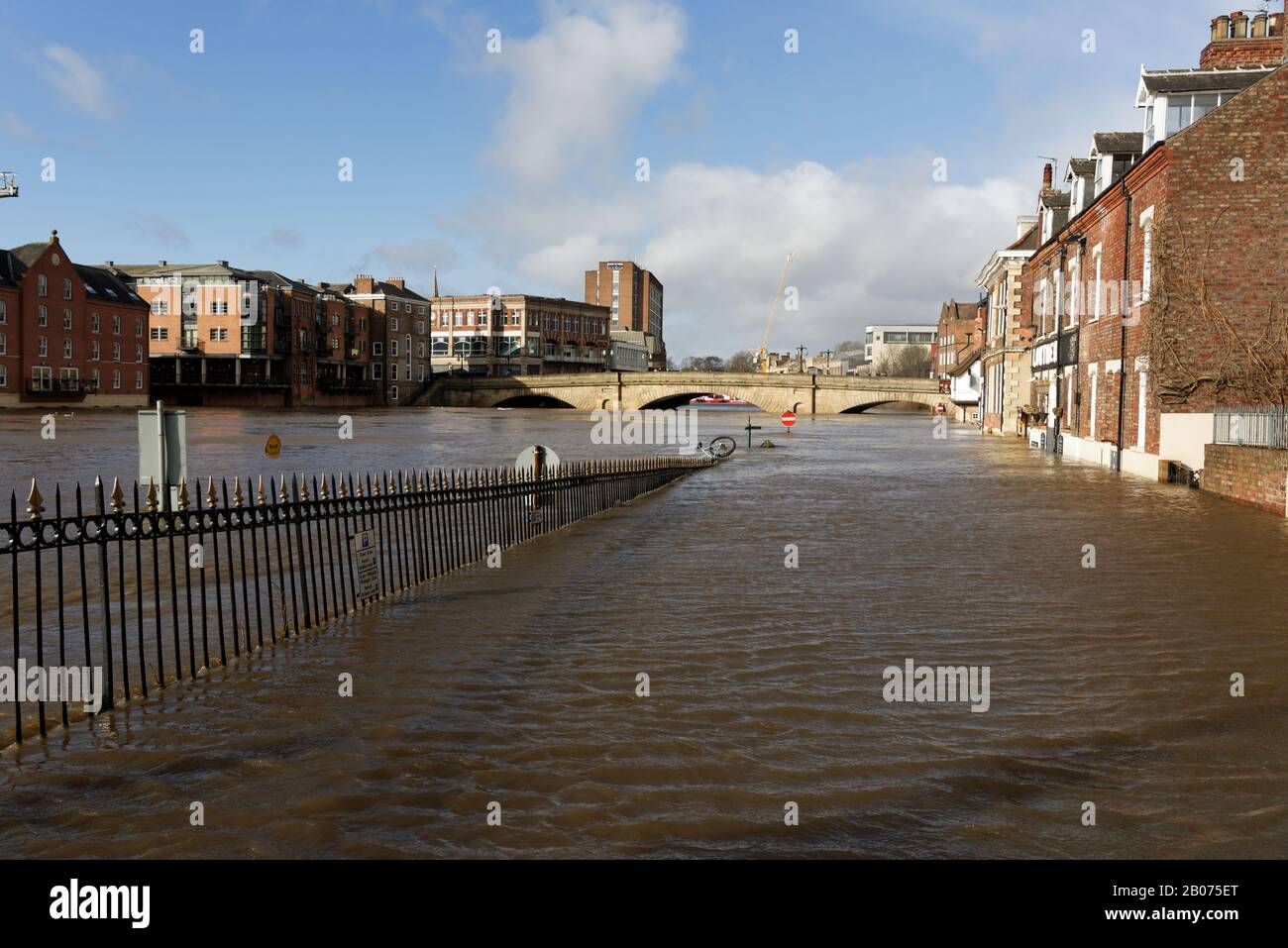 Kings Landing next to the river Ouse flooded due heavy rainfall caused by Storm Ciara and Storm Dennis Stock Photo