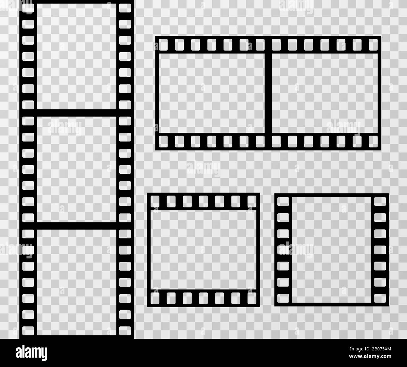 Film strip photo frame vector template isolated on transparent checkered background. Frame of filmstrip picture illustration Stock Vector