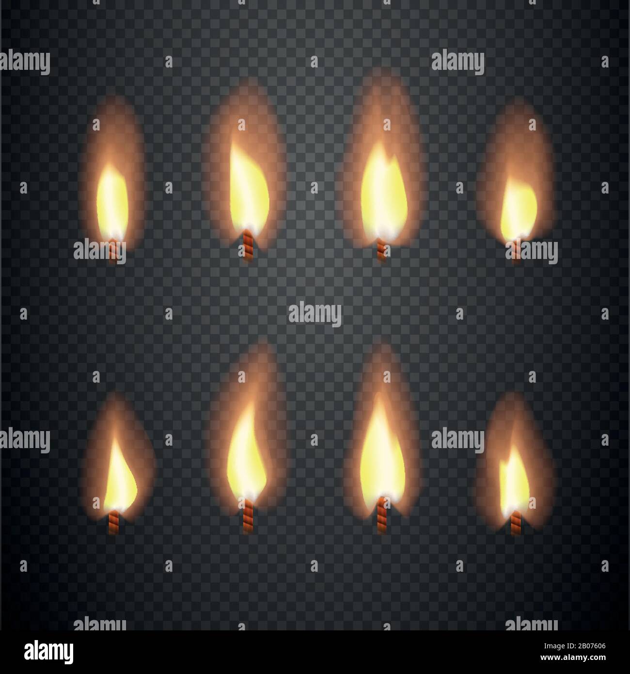 Burning candle flame animation vector frames. Burning wick isolated on
