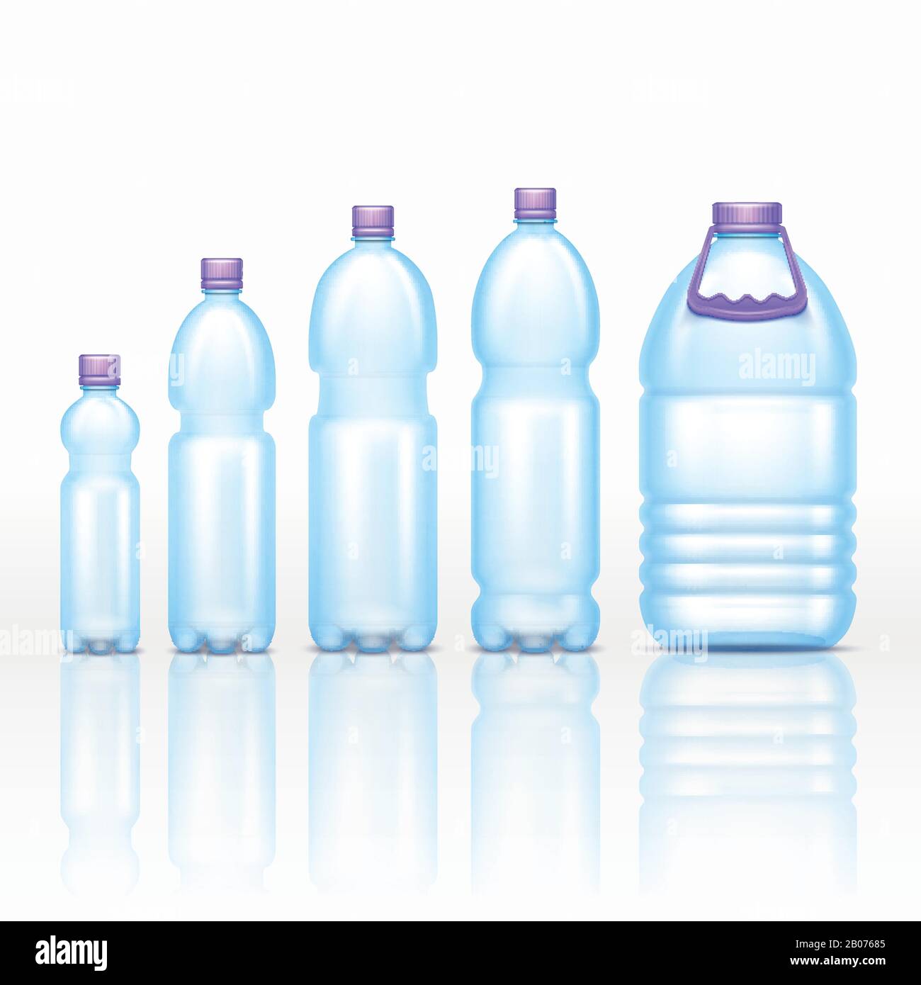 Realistic plastic drink bottles mockups isolated on white background vector set. Transparent of bottled template illustration Stock Vector