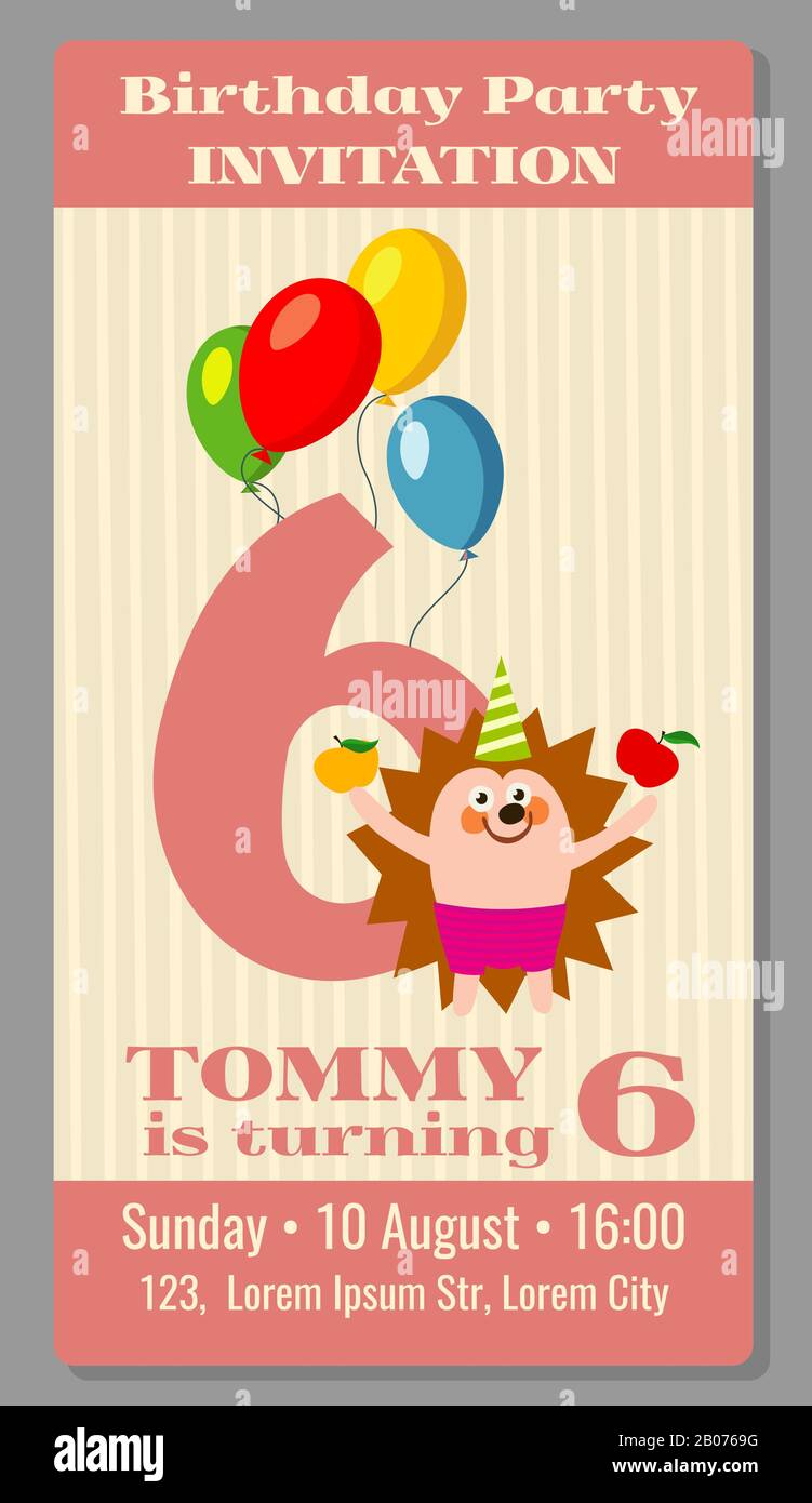 Kids birthday party invitation card with funny hedgehog. Vector  illustration Stock Vector Image & Art - Alamy