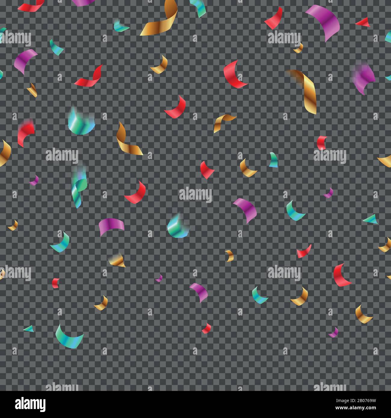 Falling shiny paper confetti pieces isolated on checkered background ...