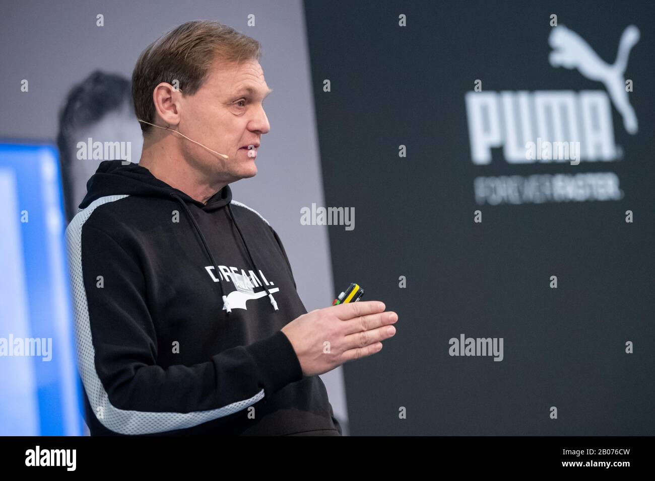 19 February 2020, Bavaria, Herzogenaurach: Björn Gulden, Chairman and Managing Director of the sporting goods manufacturer Puma SE, speaks on the sidelines of the company's annual press conference. Photo: Daniel Karmann/dpa Stock Photo