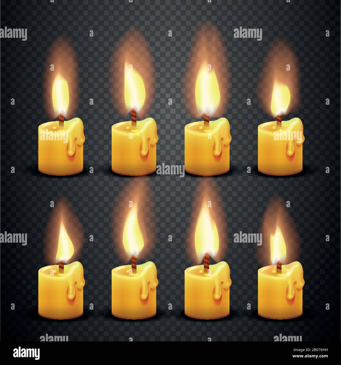 Vector candle with fire animation on transparent background. Flame