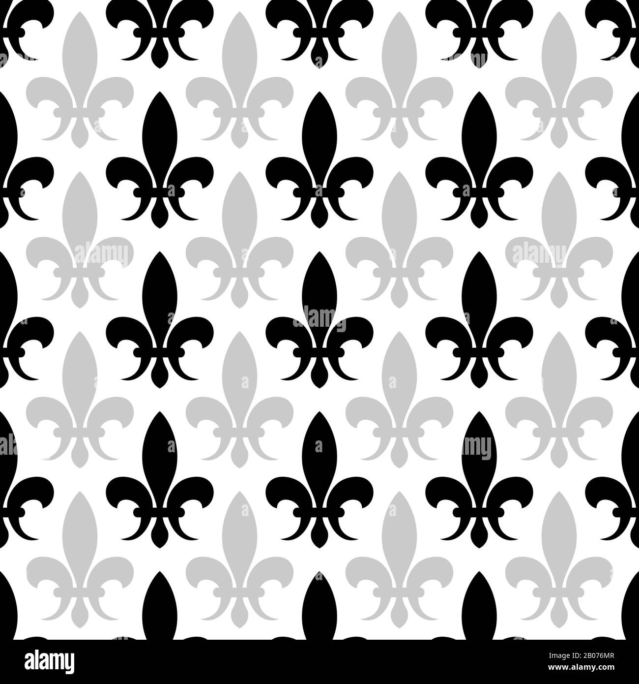 Vector fleur de lis seamless pattern in black and white color. Floral background illustration Stock Vector