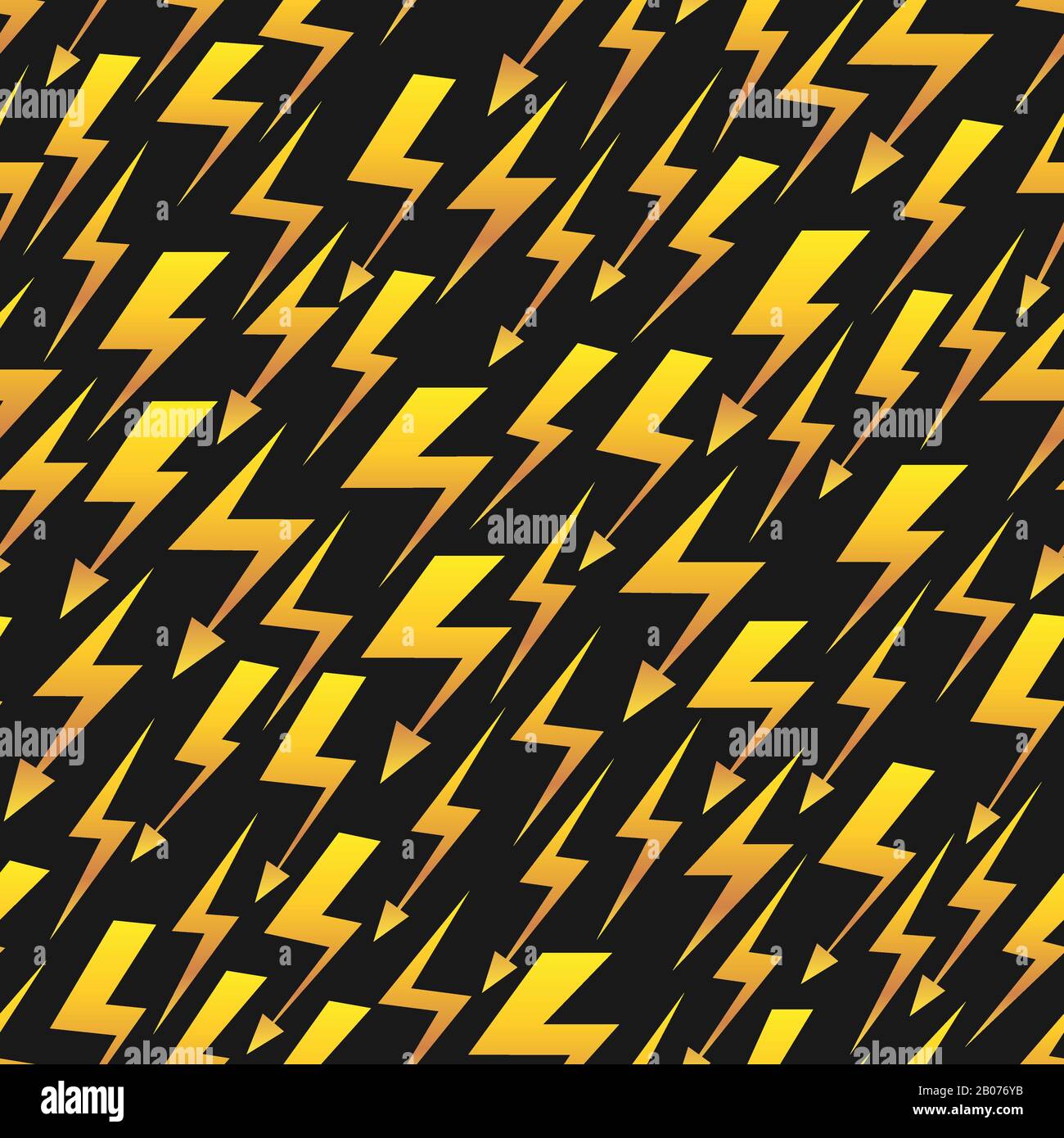 Yellow lightnings on black background. Vector seamless pattern illustration Stock Vector