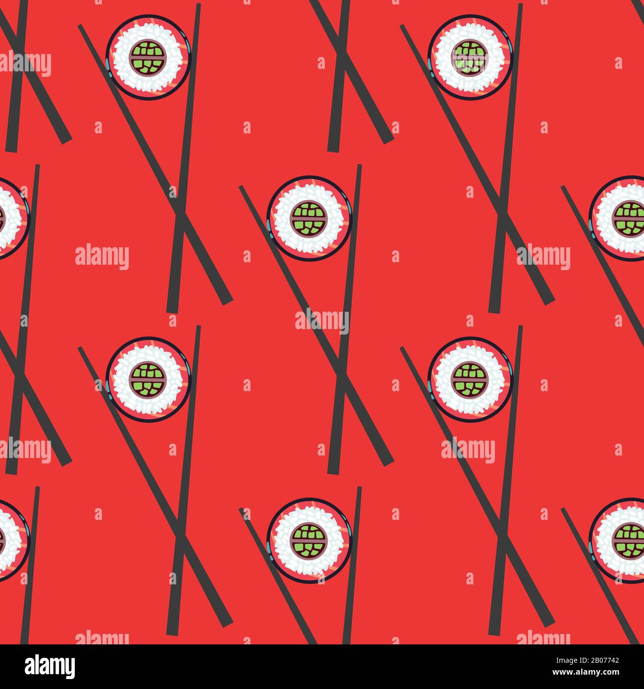Sushi and chopsticks vector seamless pattern. Roll with rice ...