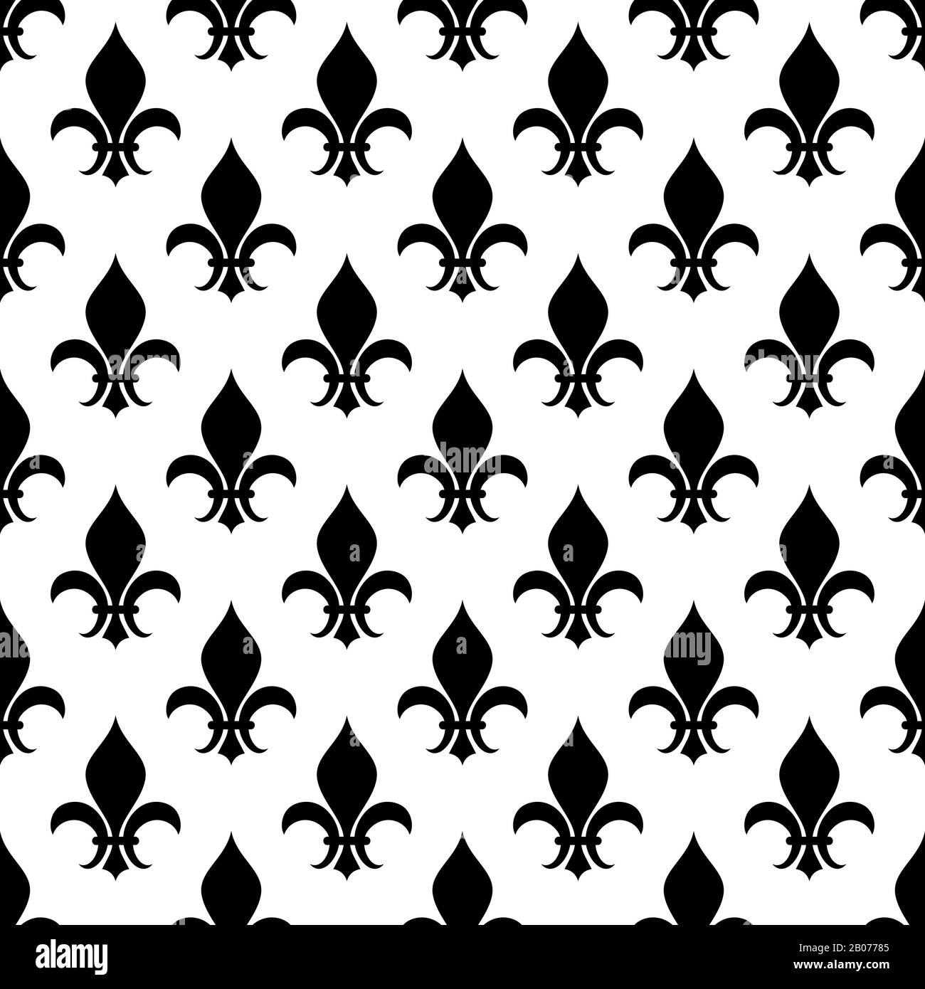 Vector fleur de lis seamless pattern in black and white color. Background design floral illustration Stock Vector