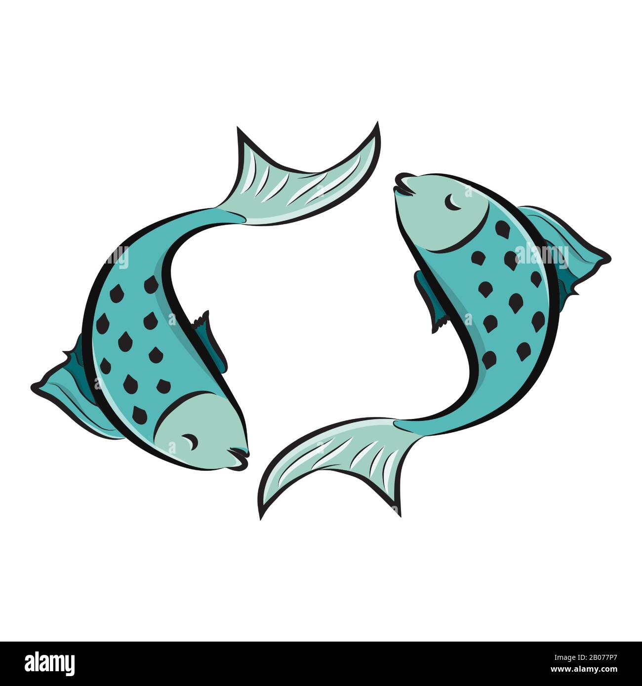 Pisces. Horoscope Zodiac sign. Pair of blue fishes isolated Stock Vector