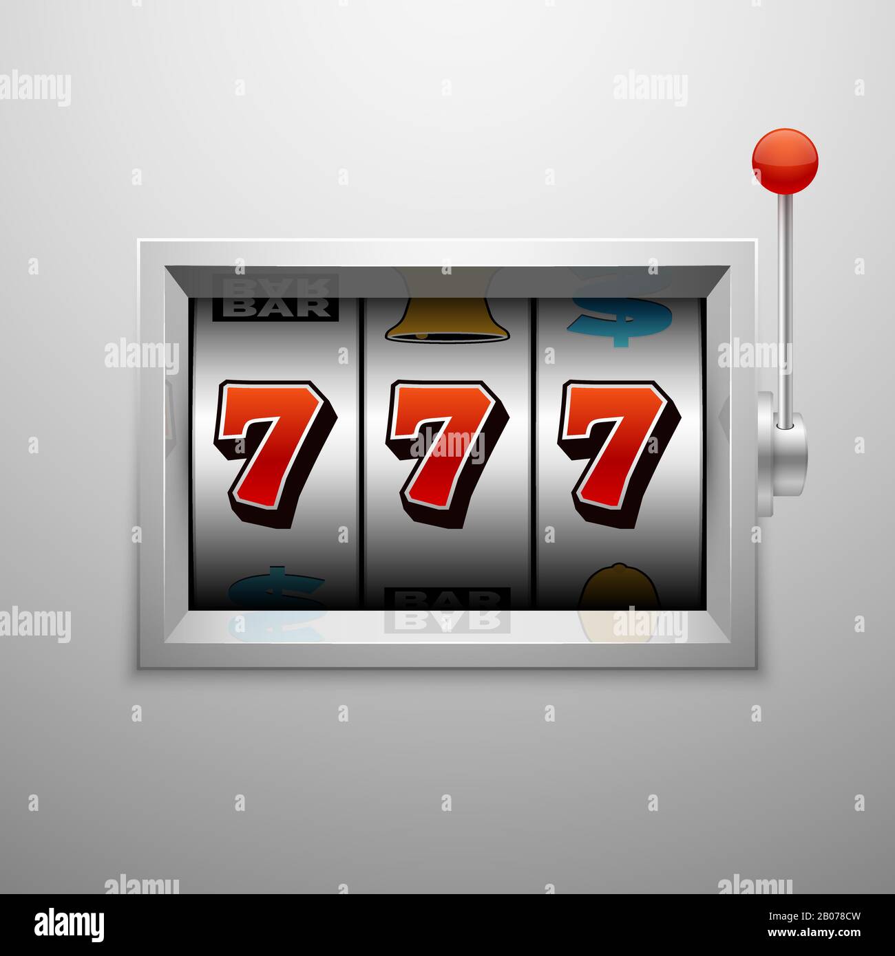 Vector slot machine with lucky seven casino jackpot win. Success gaming illustration Stock Vector