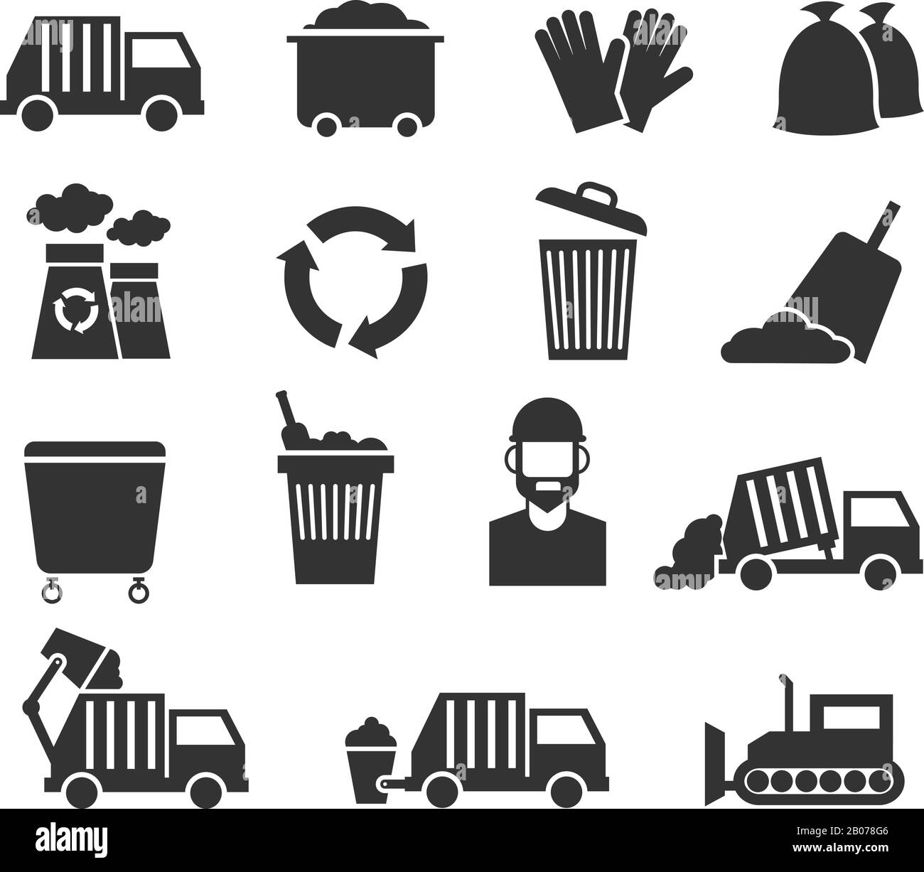 Trash recycle garbage waste vector icons. Container for junk and waste processing plant illustration Stock Vector