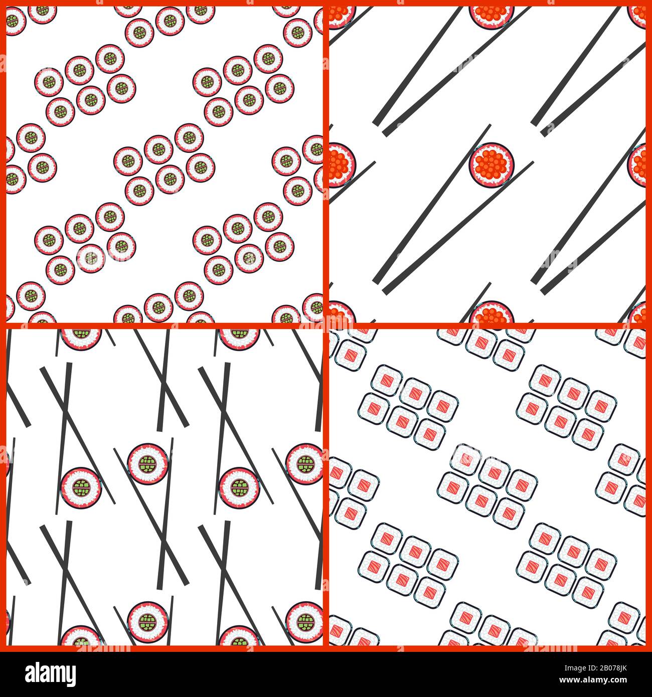 Sushi and chopsticks vector seamless patterns set. Collection of ...