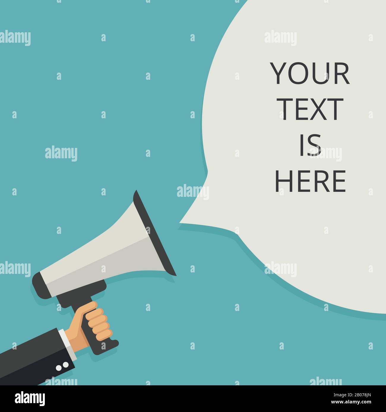 Businessmans hand holding megaphone. Social media marketing