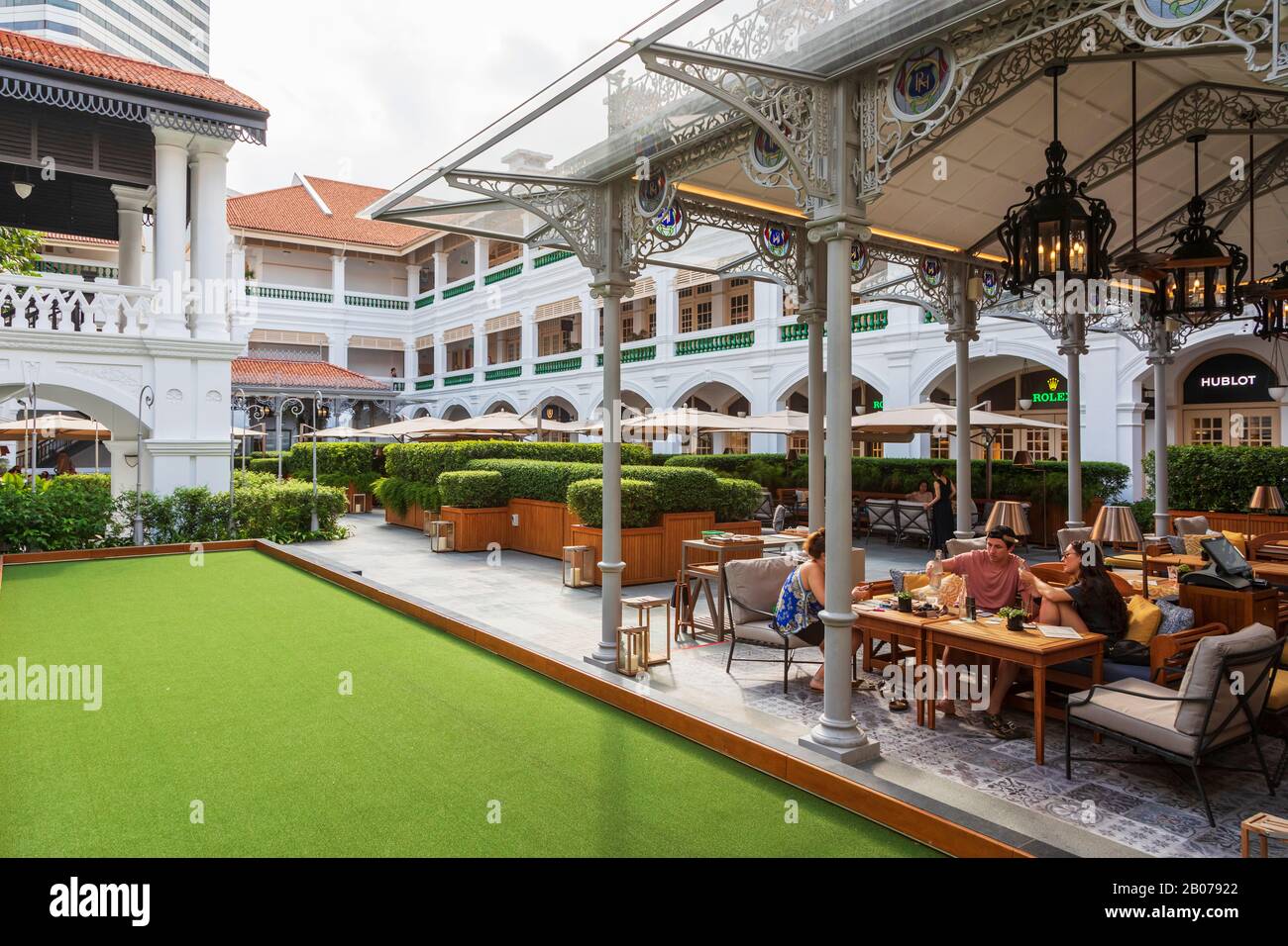 Rear courtyard of Raffles hotel, famous for the gin cocktail "Singapore
