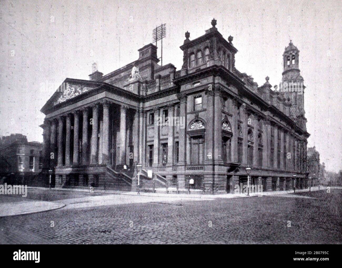 Archival black and white photograph of the Royal Exchange, Manchester, uk, from the book: 'A Survey of the History, Commerce and Manufactures of Lancashire' by Reuben Spencer, published 1897. Stock Photo