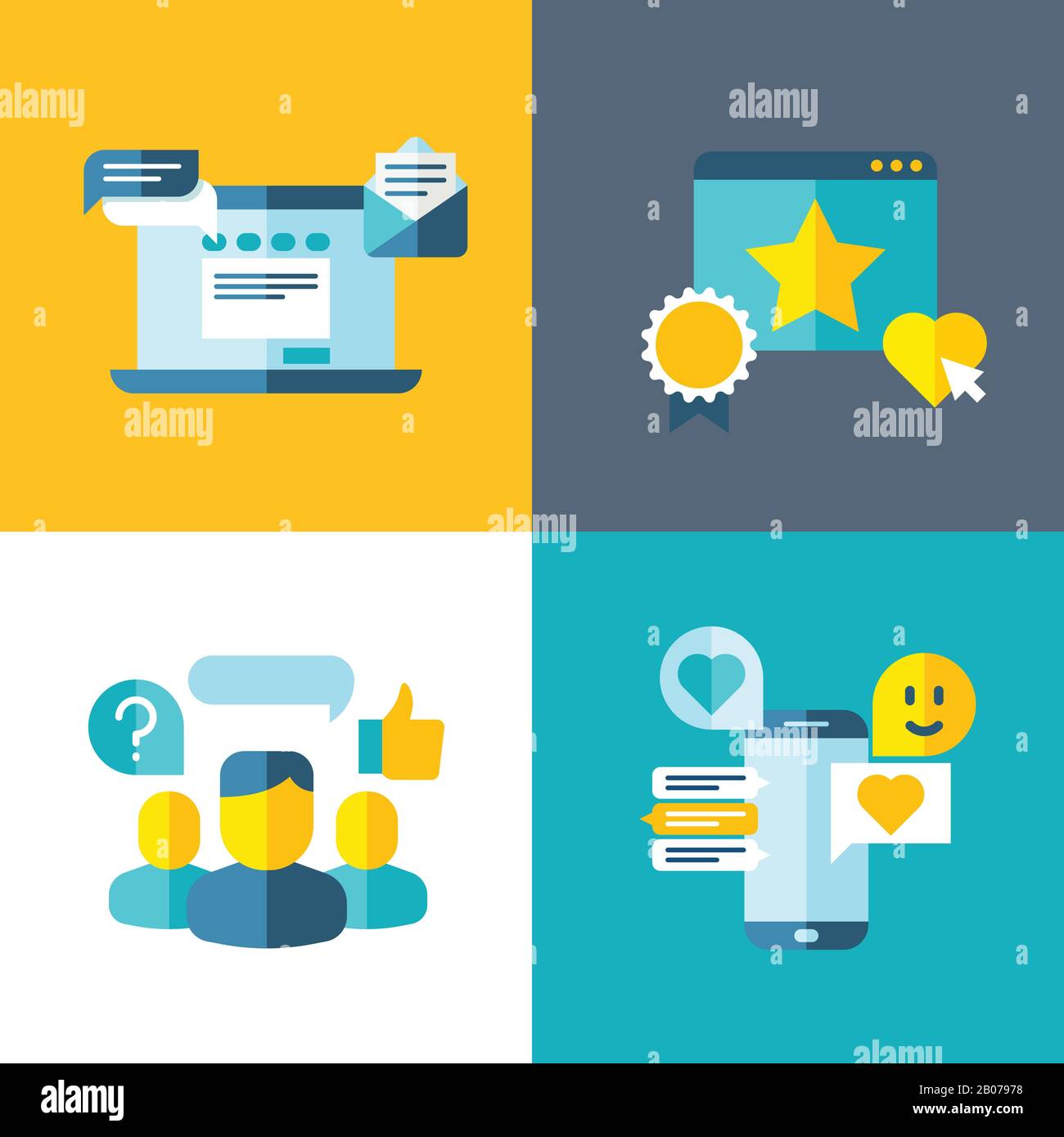 Customer service, client survey, feedback, rating concept background in flat style. Web communication with client illustration Stock Vector