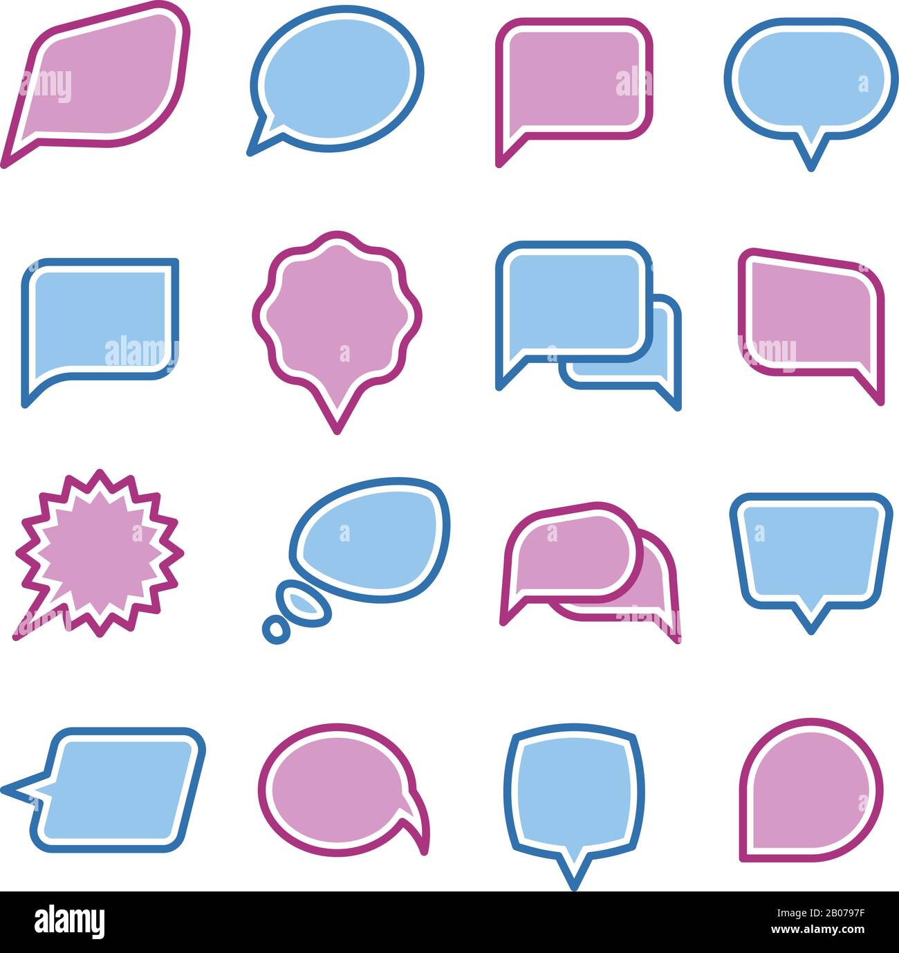 Speech bubbles, conversation, chat text dialogue icons vector set. Message dialog for communicate illustration Stock Vector