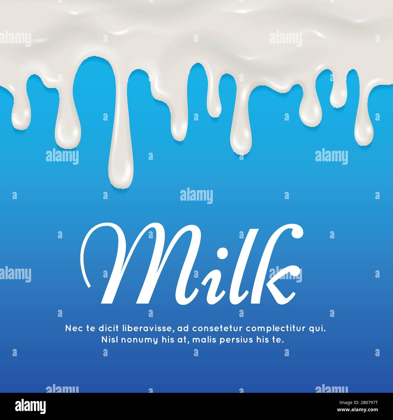 Dripping white yogurt, milk, cream seamless vector border. Sweet