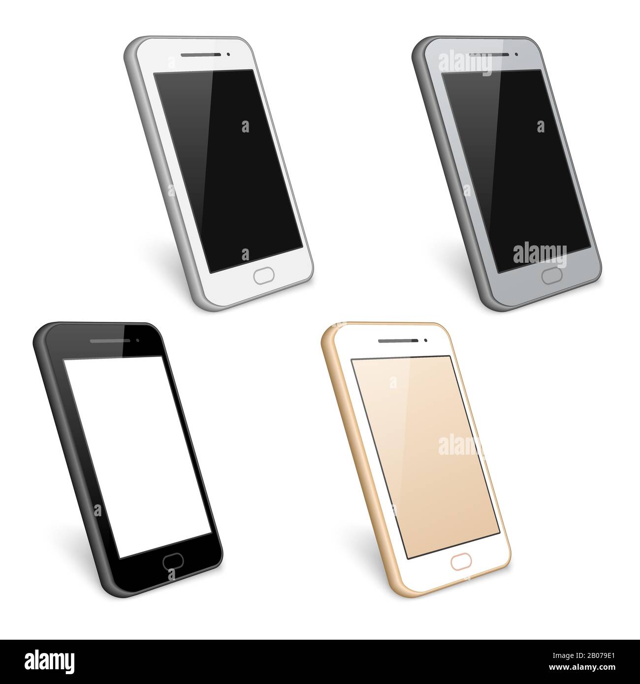 Mobile phone and smartphone, cell phone with touchscreen, vector collection illustration Stock Vector