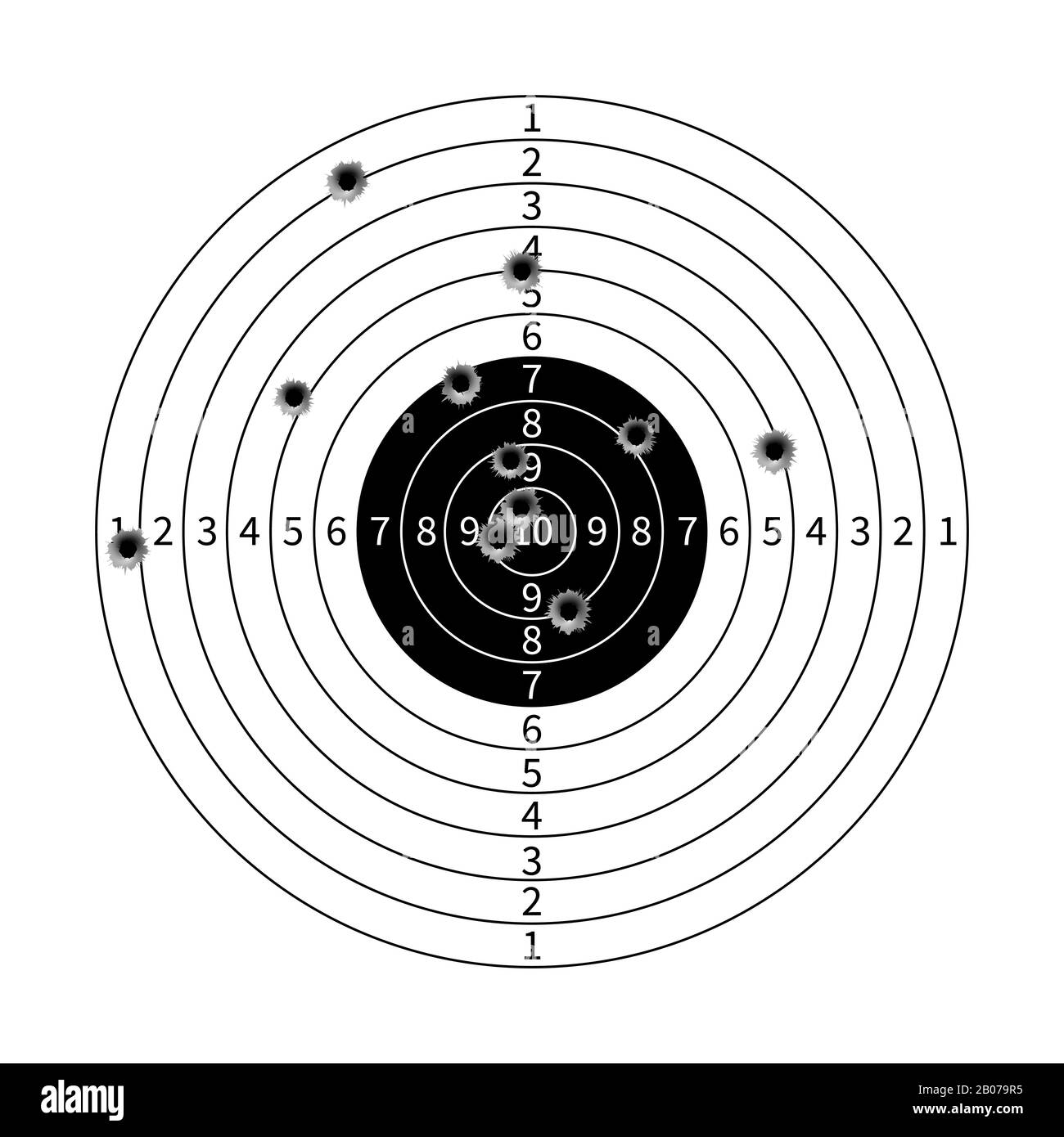 Gun target with bullet holes vector illustration. Success shot in aim Stock Vector