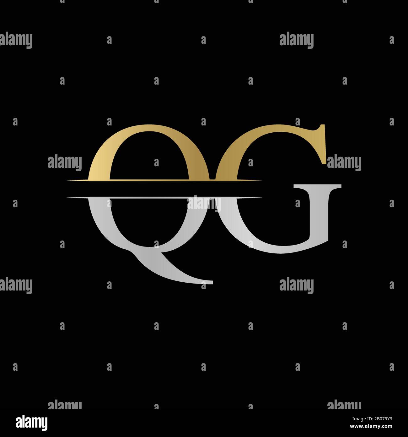 Initial Monogram Letter QG Logo Design Vector Template. Silver and Gold