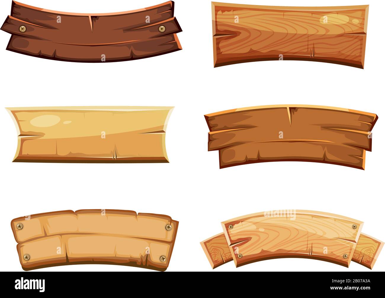 Cartoon wood blank banners and ribbons, western signs vector set. Wooden banner and vintage frame plank illustration Stock Vector