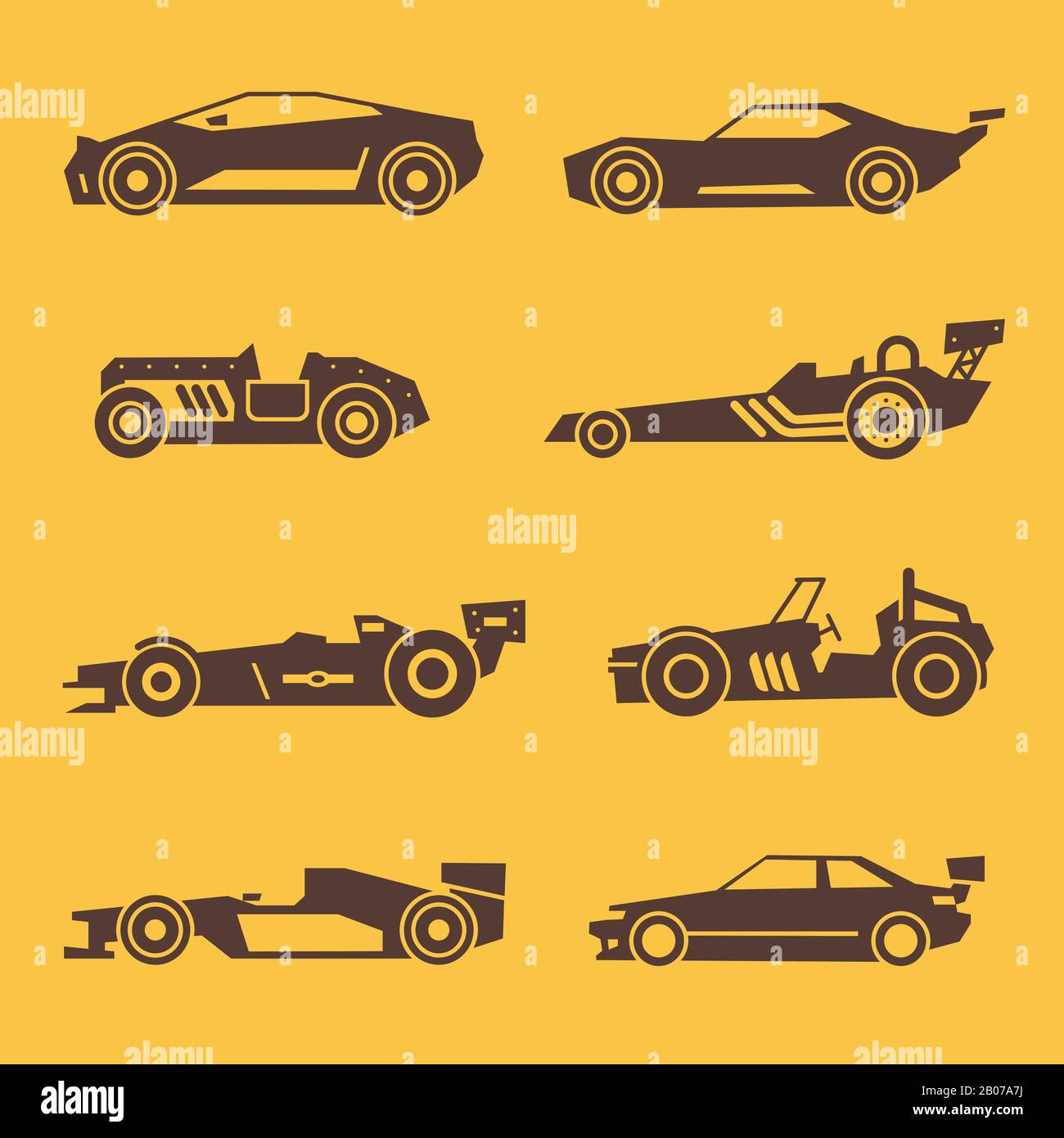 Sport race car black vector icons. Set of automobile silhouette illustration Stock Vector