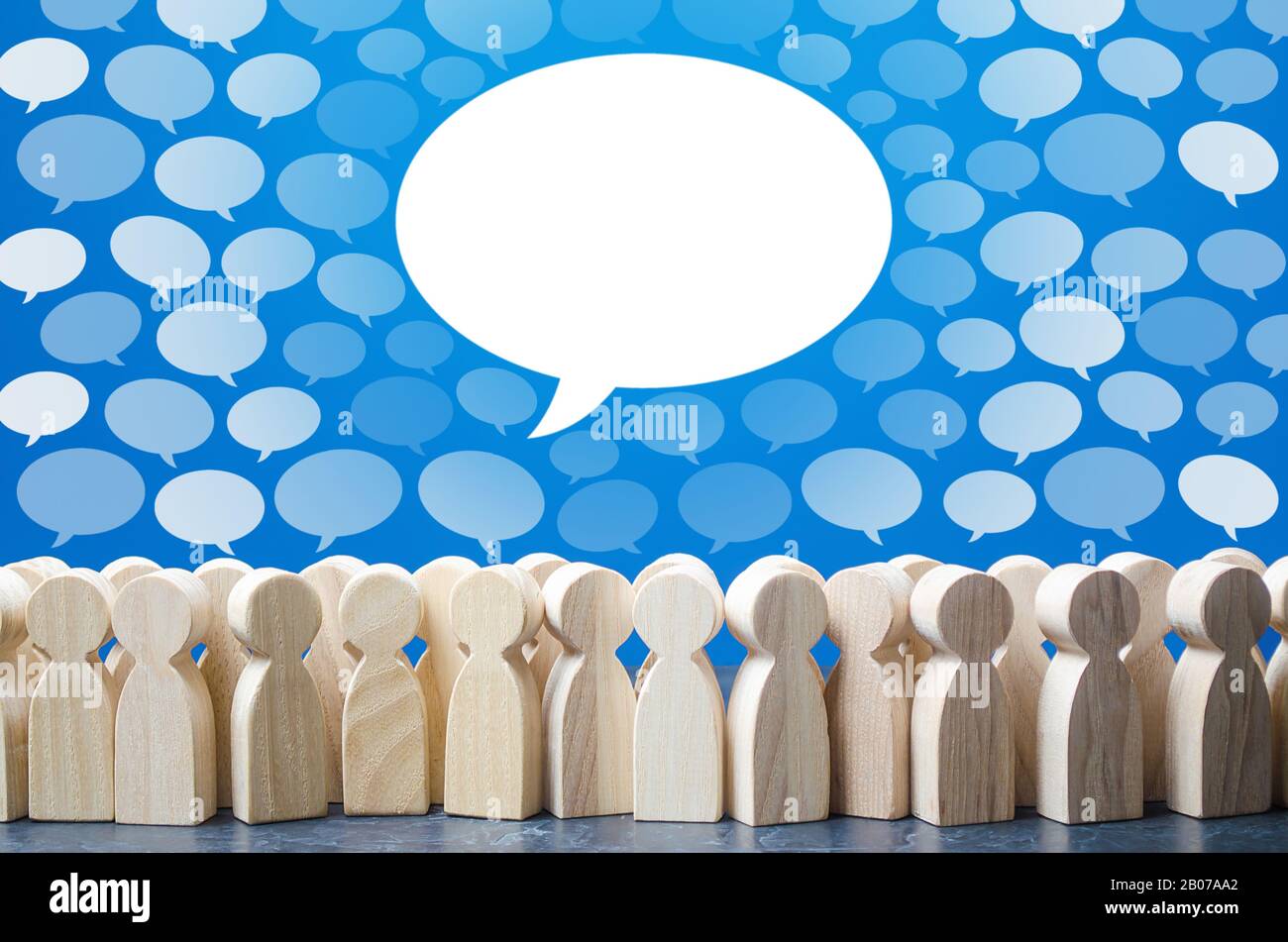 Big conversation talk cloud stands out from rest above people. Active discussion, thoughts expression. Choosing best solution fresh good idea, concess Stock Photo
