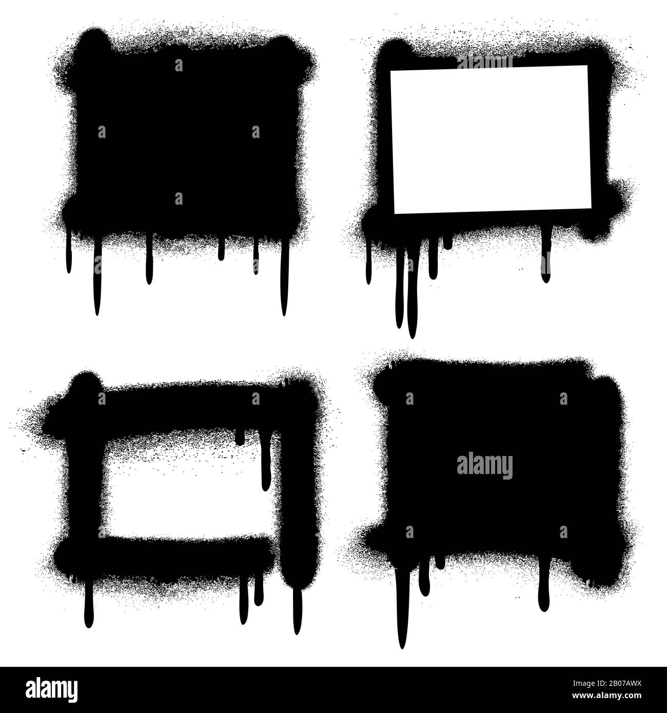 Spray paint graffiti grunge frames, banners. Messy silhouette monochrome black illustration Stock Vector